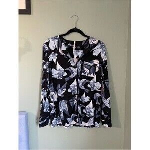 New Soma Piped Long Sleeve Notch Pajama Top Size Medium Whimsical Wings Black